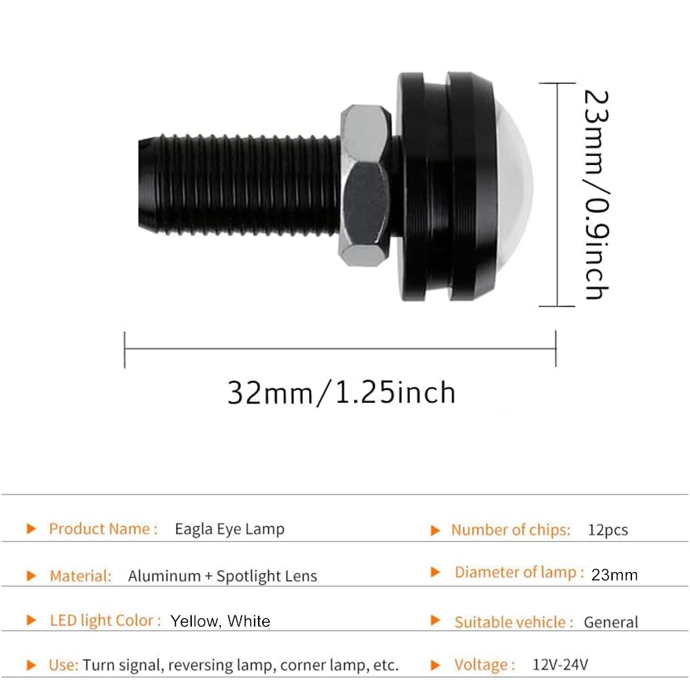 Lámpara LED Eagle Eye 23mm 12SMD luces de circulación diurna lámpara de señal blanca amarilla señal de giro, luz lateral, luz de marcha atrás, luz trasera