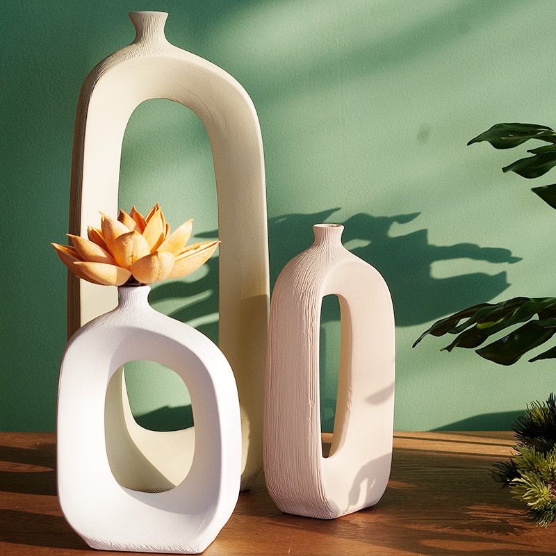 Nordic simple ceramic stem flower Hollow vase Flor... – Grandado