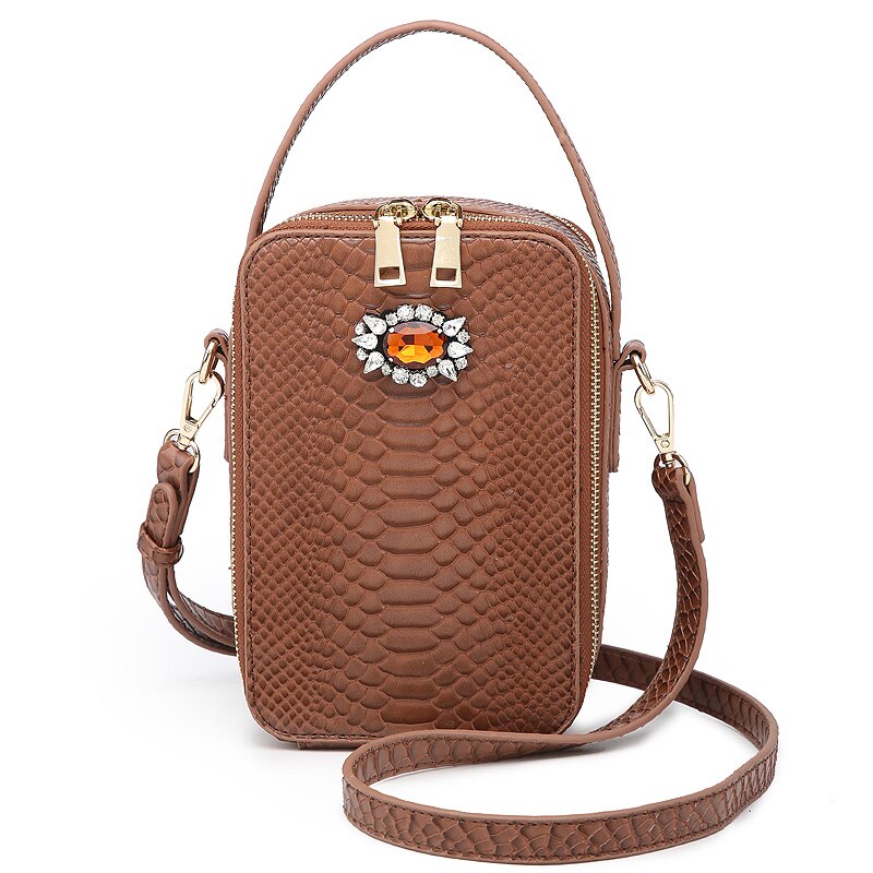 Box Bags Crystal Decoration Python Bag Snake Pattern Women Shoulder Handbag Bags: S-Brown