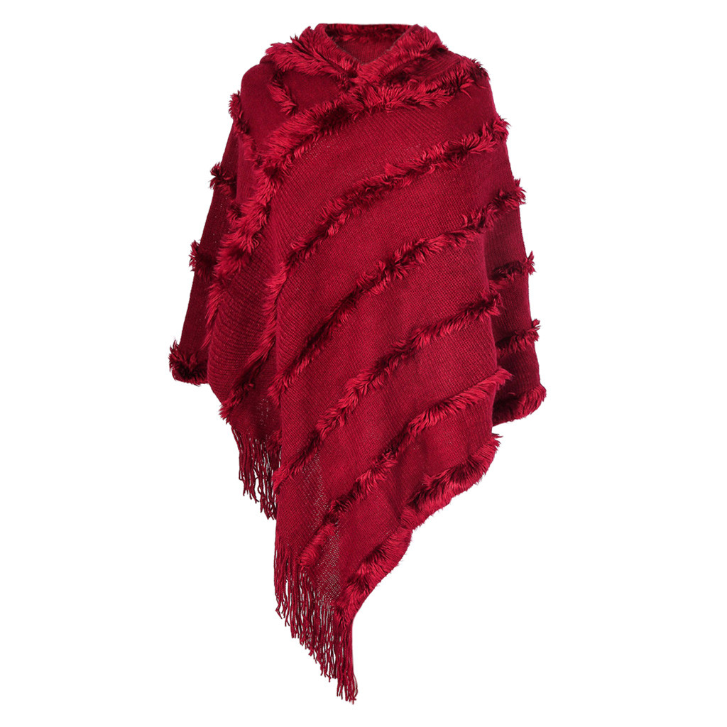 Tørklæde kvinder vinterstribet kvast sjal og omslag tykt varmt tæppe tørklæde oversize hættetrøjer ponchos capes echarpe #yjg: Rød