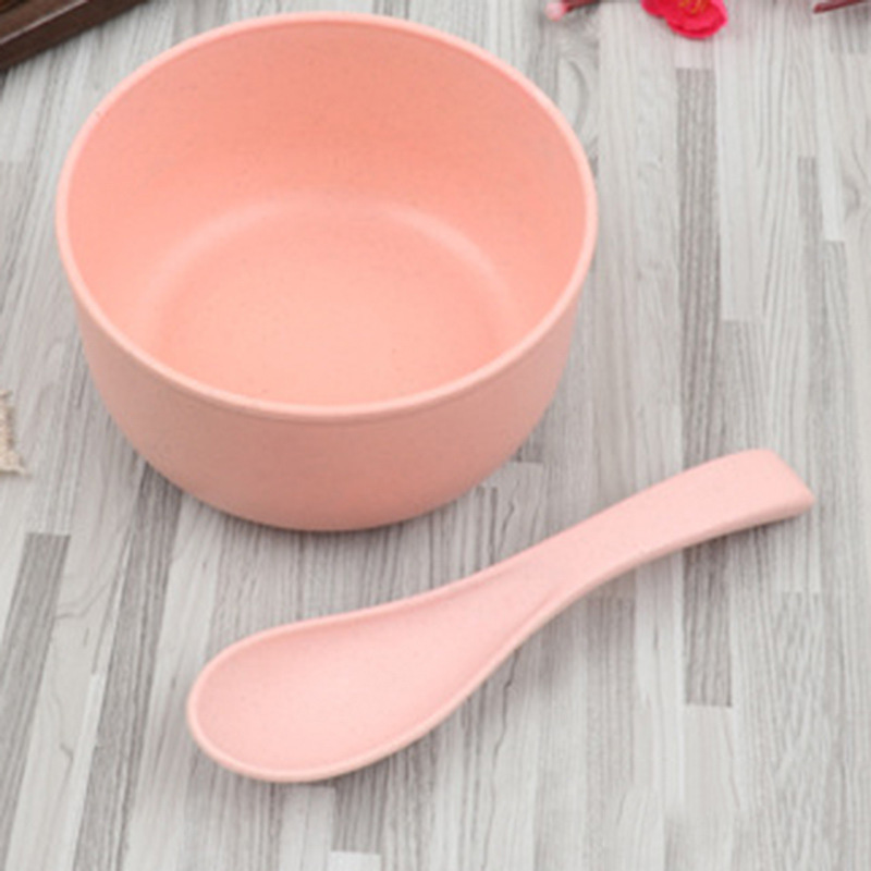 Conjunto de talheres de alimentação para bebês, eco-friendly, tigela infantil, pratos com colher, cor sólida, material de jantar mbg0467: Pink
