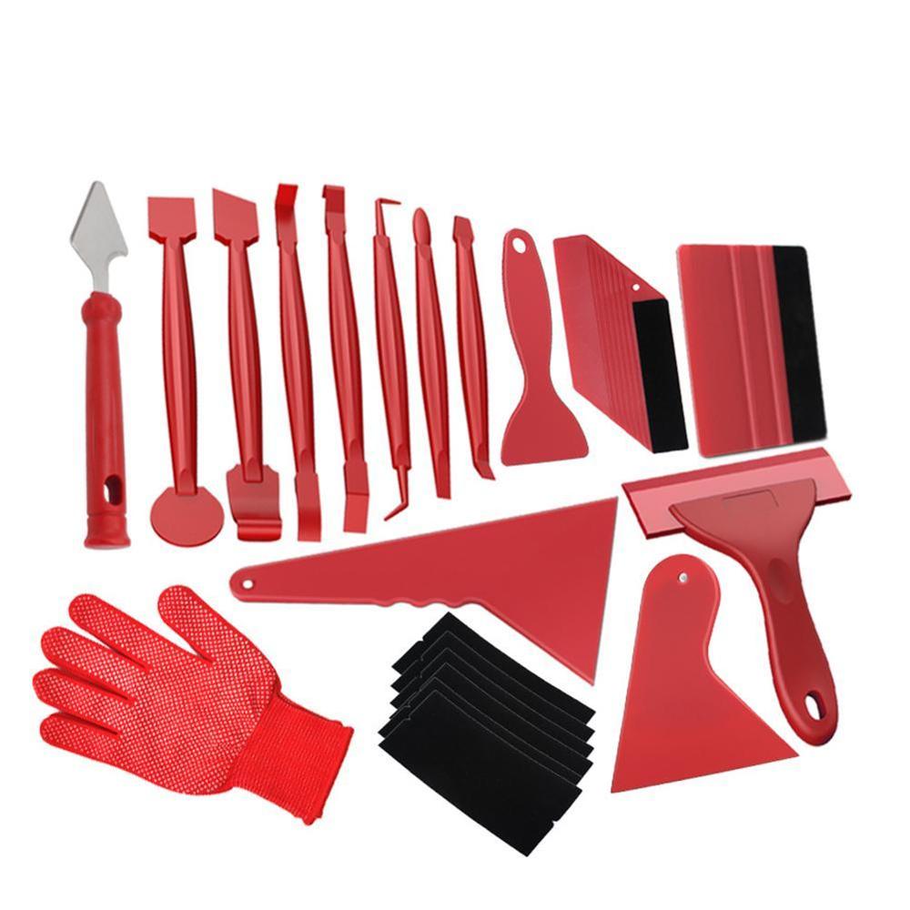 Carbon Fiber Car Tools Vinyl Wrap Film Sticker Wrapping Tool Installation Kit Auto Window Tint Foil Magnetic Squeegee Scraper: red