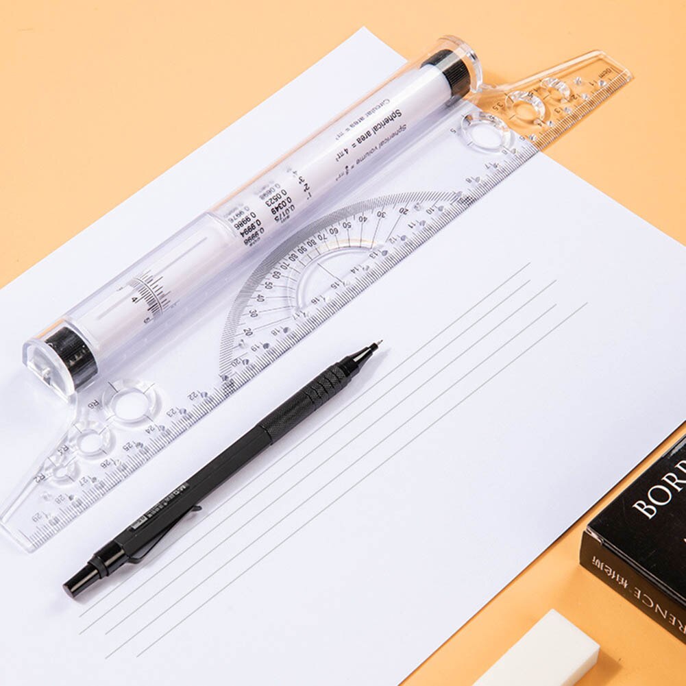 30cm Rolling Pusher Angle Parallel Ruler Angle Ruler Balancing Scale Ruler for Student Drawing Roller Protractor Compass