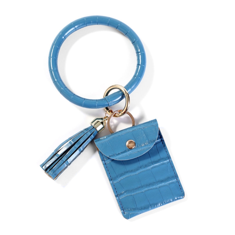 H3CB Sleutelhanger Armband Polsbandje Bangle Key Kaarthouder Grote Ronde Sleutelhanger Lederen Kwastje Voor Vrouwen Meisjes Met Portemonnee: Blue