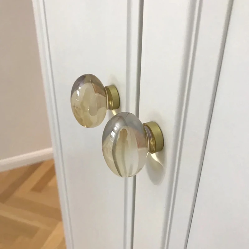 Maniglia per mobili in vetro cristallo Base dorata Manopole per armadietti da cucina trasparenti Maniglie per cassetti per armadi Decorazioni per la casa