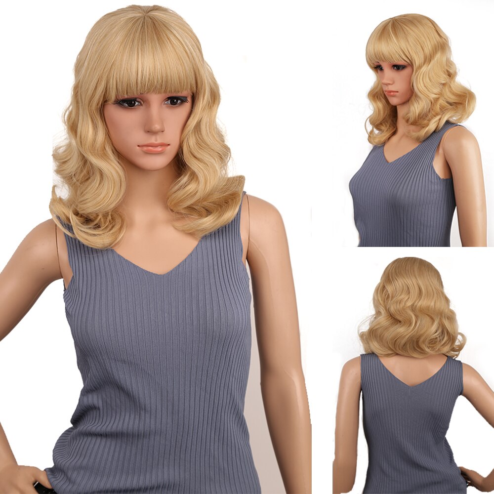 Amir Body Wave Synthetic Wigs With Bangs Medium Length Bob Hairstyle Cosplay Wigs For White/Black Women Heat Resistant Fiber