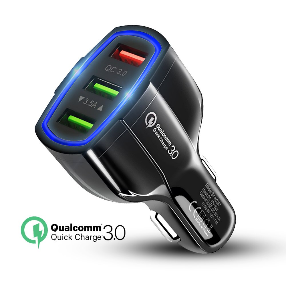 QGEEM QC 3,0 3 USB Auto Ladegerät Schnell Ladung 3,0 3-Ports Schnelle Ladegerät für Auto Telefon Lade Adapter für iPhone Xiaomi Mi 9 Redmi: Nobel Black