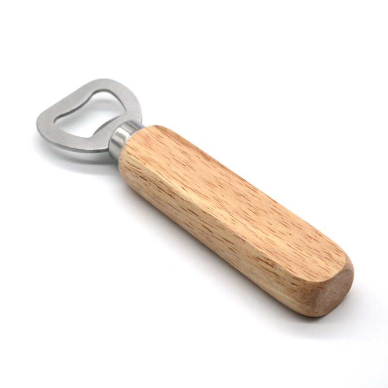 Abridor de botellas de cerveza con mango de madera duradero, herramientas de cocina de acero inoxidable de velocidad plana, removedor de tapa, hoja de barra, 1/2 Uds.