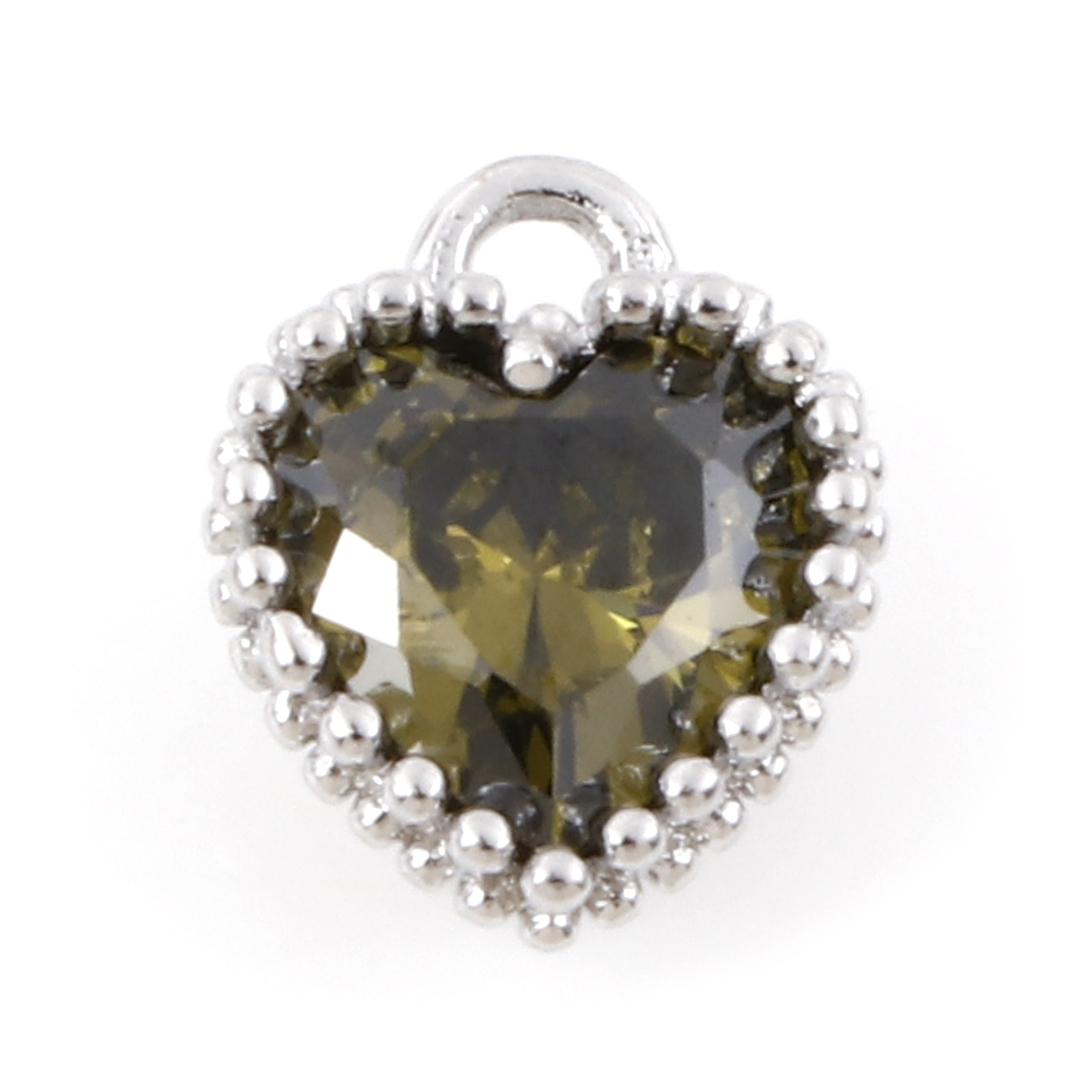 Abalorios de piedra de nacimiento de 2 piezas, 12 colores, corazón, Color plateado, colgantes para collar, pulsera, fabricación de joyas, cuentas de diamantes de imitación Diy, 8x6,5mm: Bañado en rodio de imitación