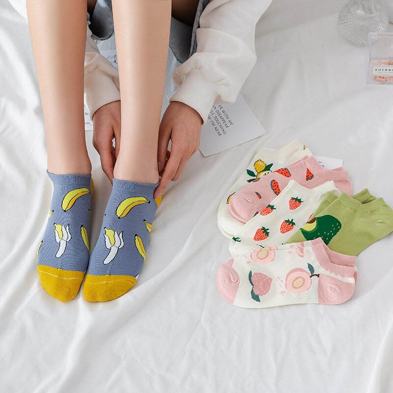 Japansk harajuku søte morsomme sokker kvinner kawaii banan vannmelon jordbær avokado mannskap sokker nyhet bomull ankel sox