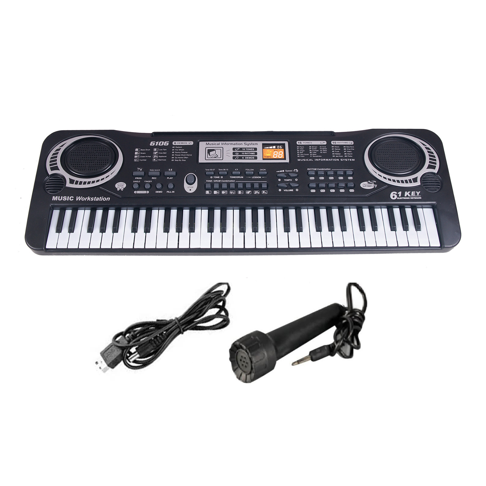 Schwarze elektronische Tastatur, 61 Tasten, schwarze digitale Musik, elektronische Tastatur, elektrisches Klavier, freundlicher-Musikinstrument: Licht Grün