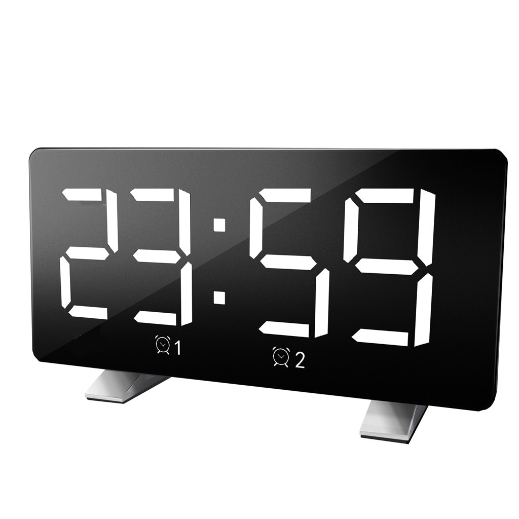 Chord Tone Alarm Clock Led Large Screen Display Portable Charging Subclock Display Time Night Lcd Light Table Desktop Usb Cable: White