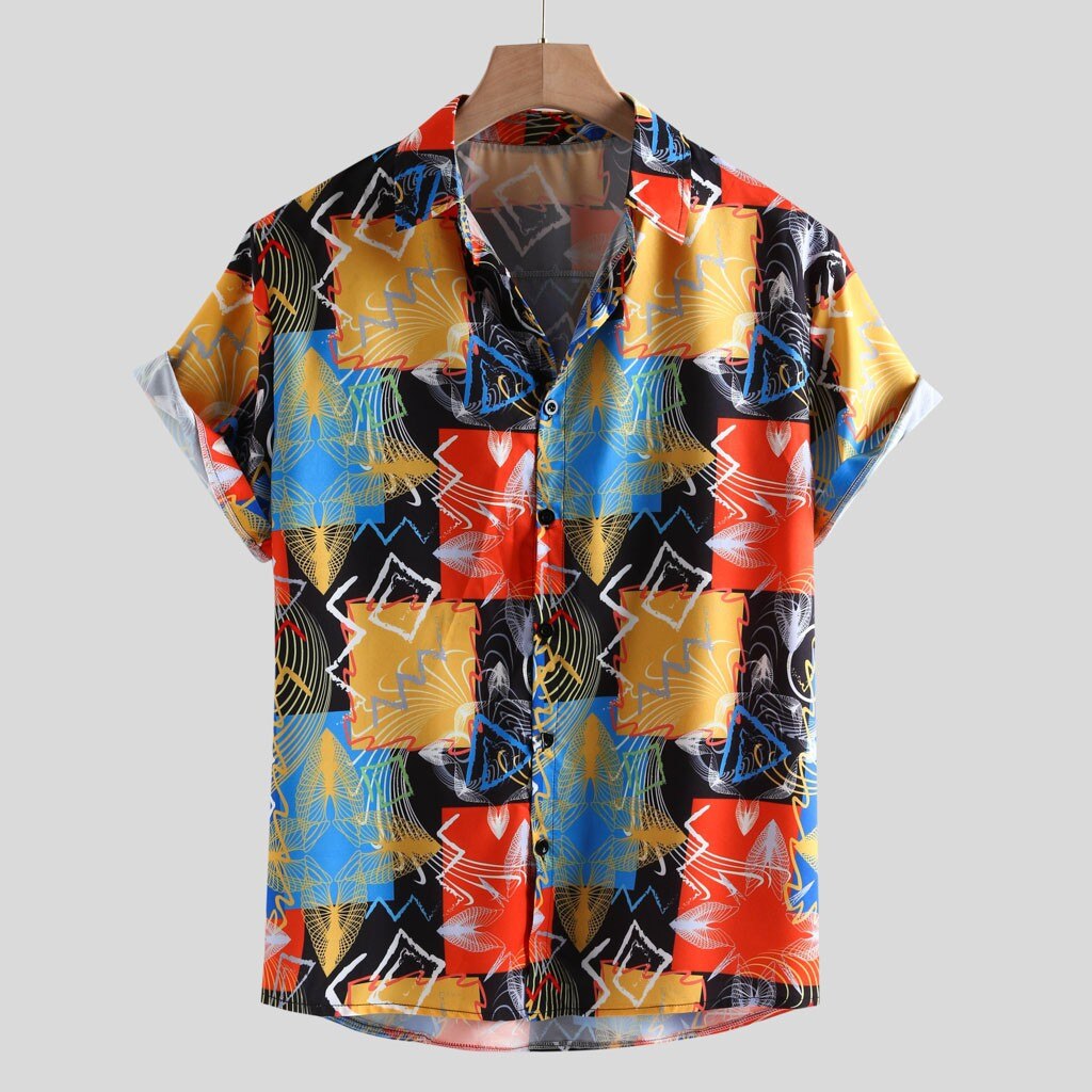 рубашка Summer Shirts Tops Mens Loose Multi Color Lump Short Sleeve Lapel Soft Camisa With Buttons Shirt Mens Blusa @50: XL