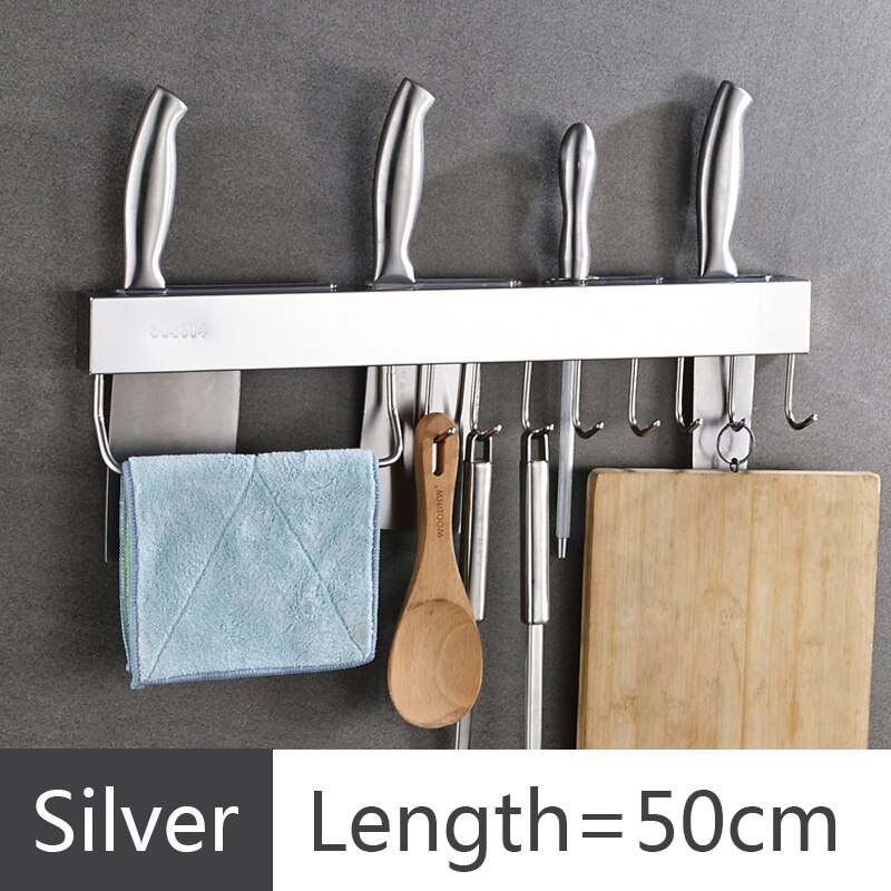 Keuken Muur Opknoping Mes Plank Rvs Hanger Keuken Rekken Tool Opbergrek Muur Haak Keuken Hardware Levert: Silver 50cm