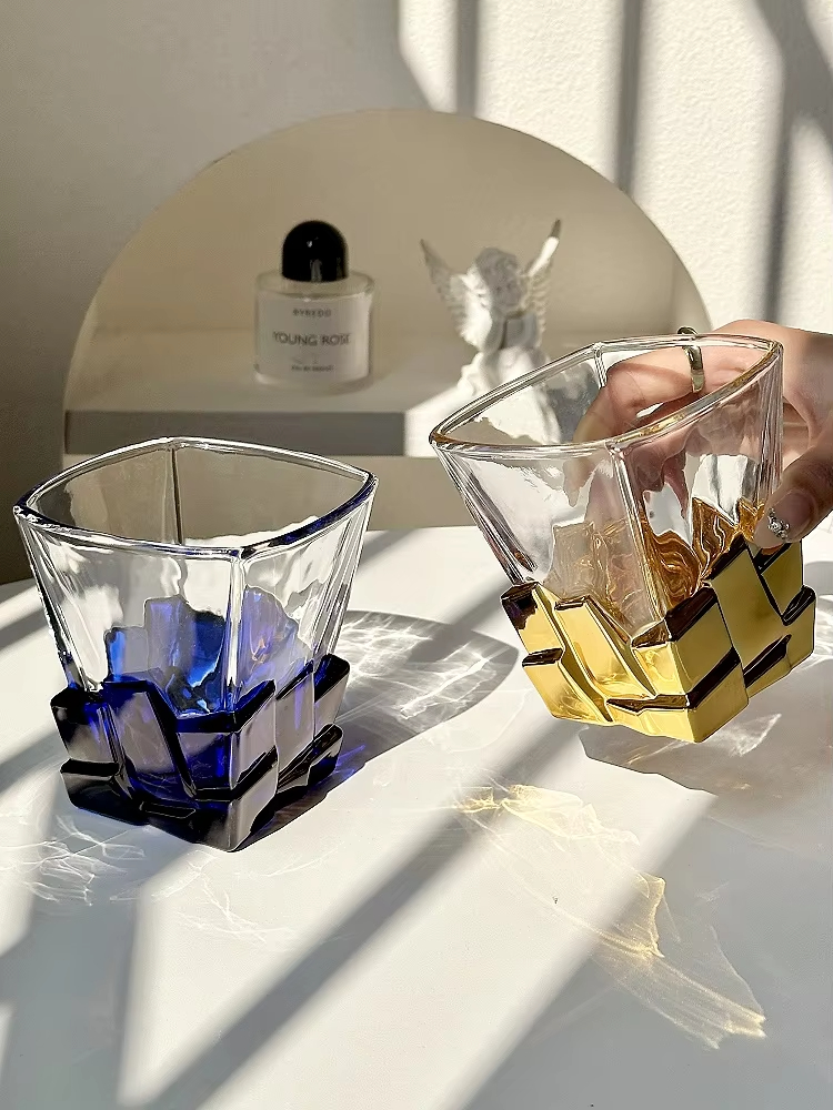 Space Gold Ice Cube Cup Artistic Sense Wine Glass Light Luxury Glass High-end Water Cup Whiskey Cup Juice Drink Cup