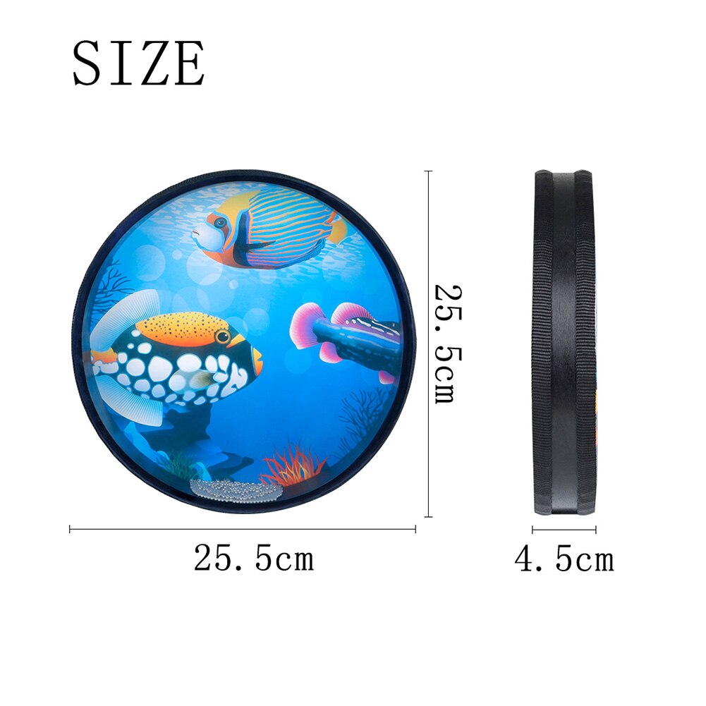 10 inch Wooden Handheld Tambourine Cartoon Ocean Hand Drums Musical Percussion Instruments for Beginners