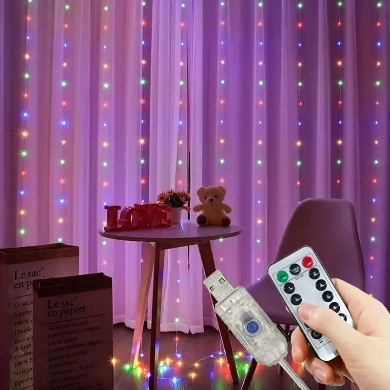 Guirnalda de luces LED de hadas para boda, luz navideña con enchufe USB, cortina, lámpara de cadena, decoración de vacaciones, , cumpleaños, decoración de pared: green / gravedad