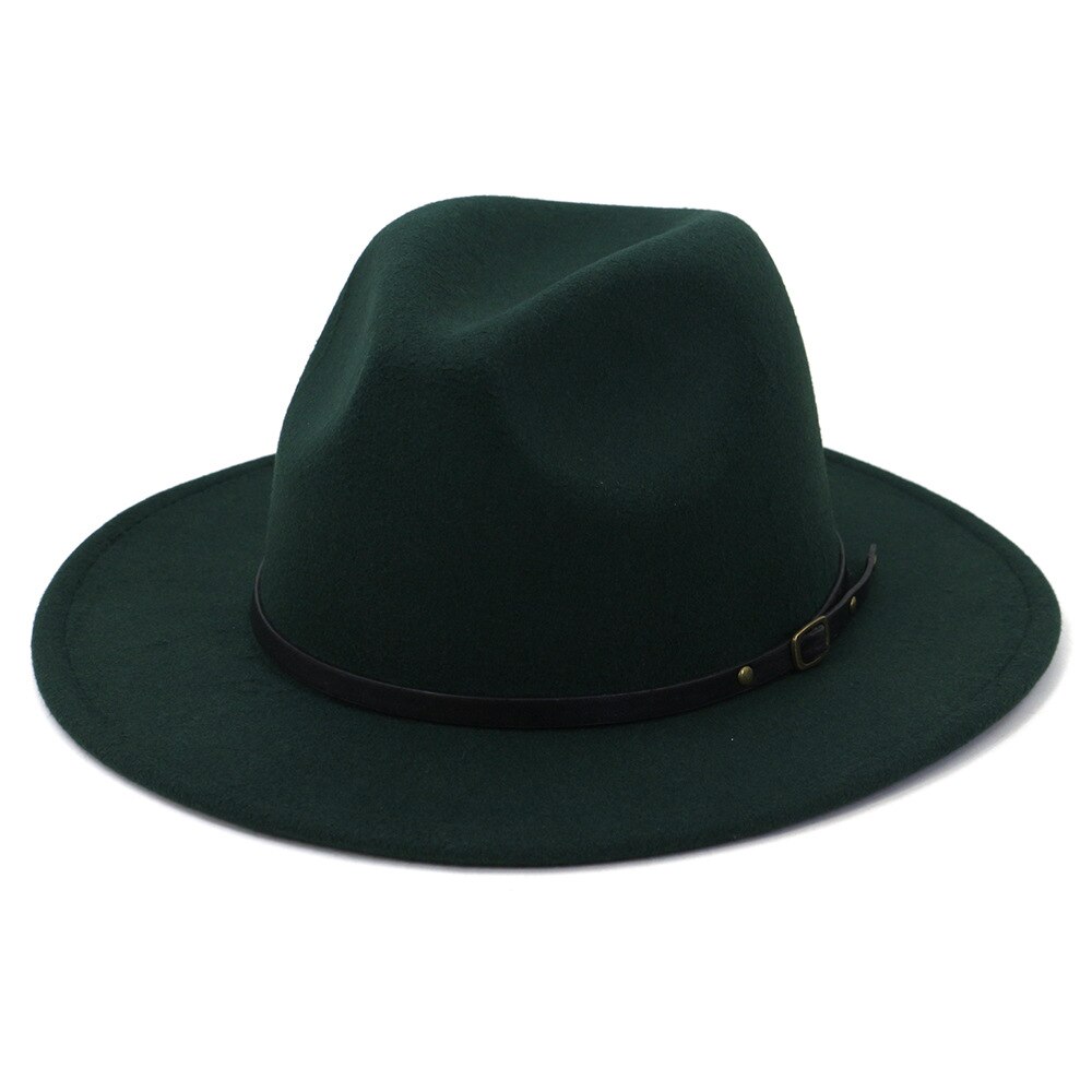 Fedora Hat Women Men Autumn Winter Vintage Felted Jazz Top Hats Ladies Trend Party Wedding Performance Cap Sombreros De Mujer: Dark Green / 59to61cm