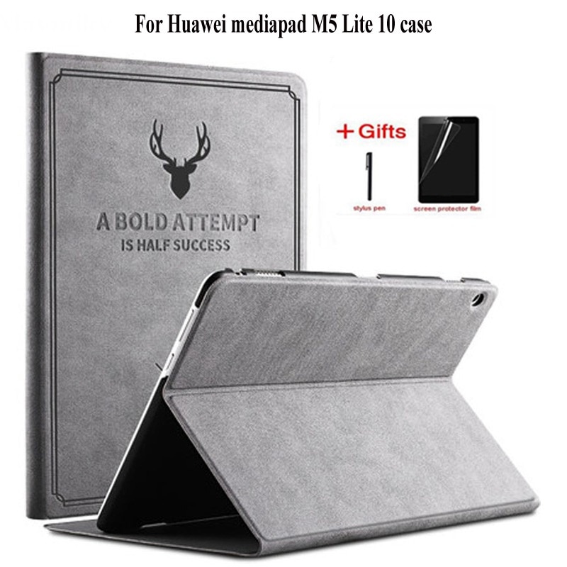 Custodia sottile in pelle PU retrò per Huawei MediaPad M5 Lite 10 BAH2-L09 W19 Tablet Funda Stand Cover per Huawei m5 lite 10 custodia + pellicola