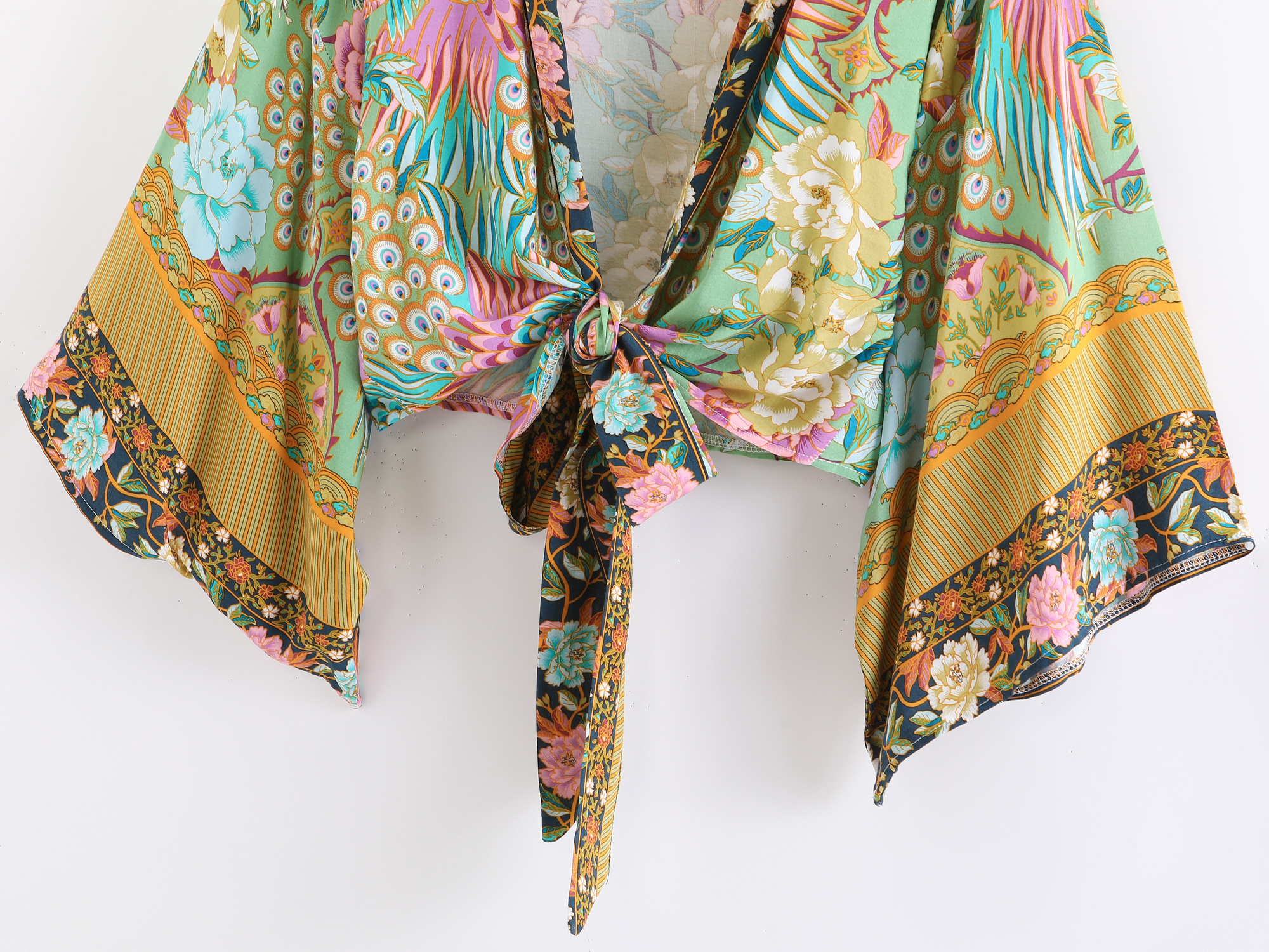 Blue Peacock Boho Floral Print Short Robe