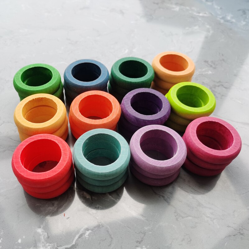 Juguetes de madera de 12 Colores para niños, monedas y anelli de arcoíris de haya, bloques apilables, piezas naturales s: Blu profondo