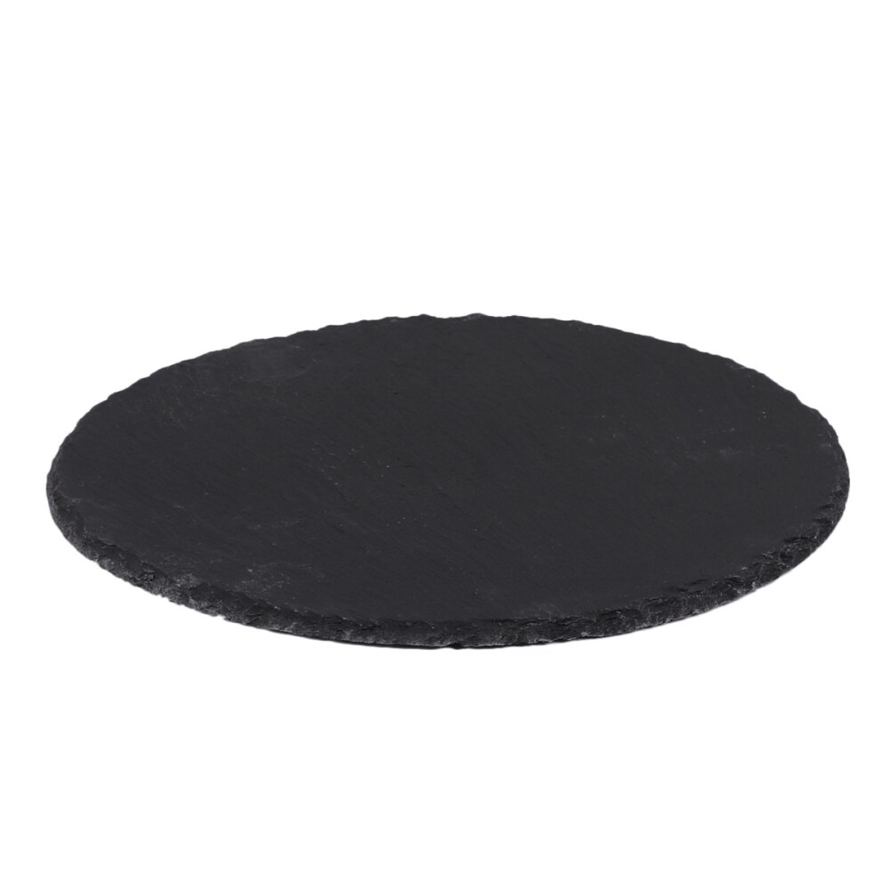 1Pc Natural Slate Plate Restaurant Steak Sushi Display Dish Black Slabstone Barbecue Pan Banquet Plate Serving Dish (25cm Round)