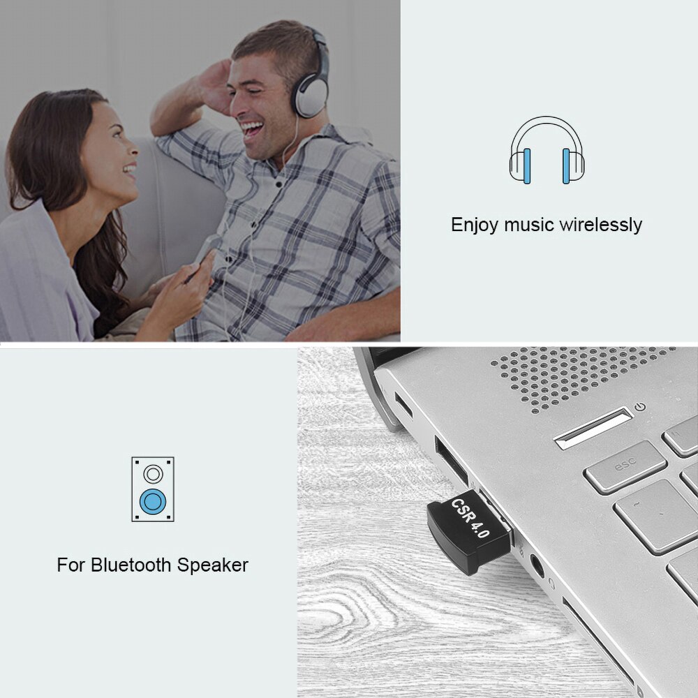 Kebidumei – Mini adaptateur USB Bluetooth 4.0, Dongle USB, son de musique, transmetteur récepteur, pour ordinateur PC