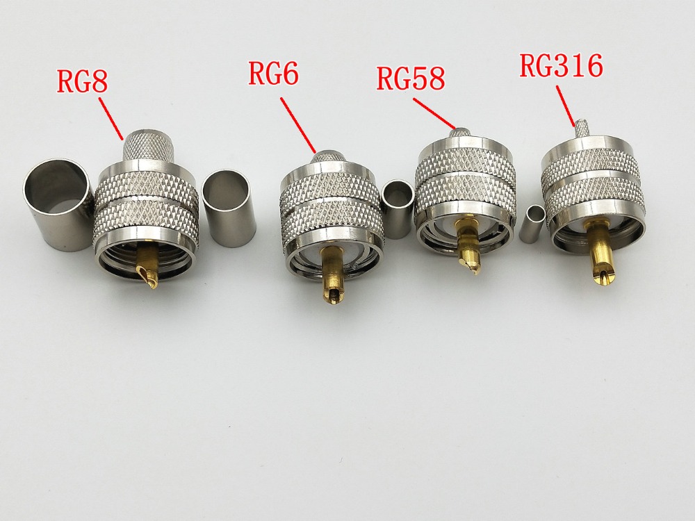 Conector de crimpado macho PL259 UHF, conector RF para adaptador RG8 RG6 RG58 RG316, 2 uds.