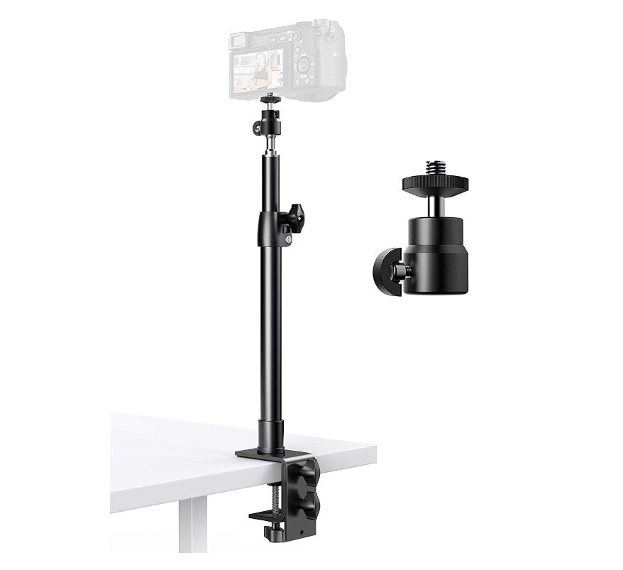 Desk Camera Mount Stand with 360 Rotatable Ball Head Tabletop C Clamp Mount for DSLR Camera/Ring Light/Video Light: 1 set