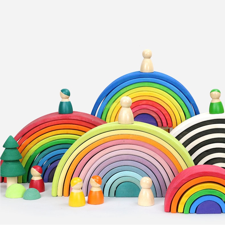 Grote Regenboog Blokken/Halve Cirkel Bouwstenen Baby Cadeau Pegdolls Geometrische Houten Speelgoed Voor Kinderen Onderwijs