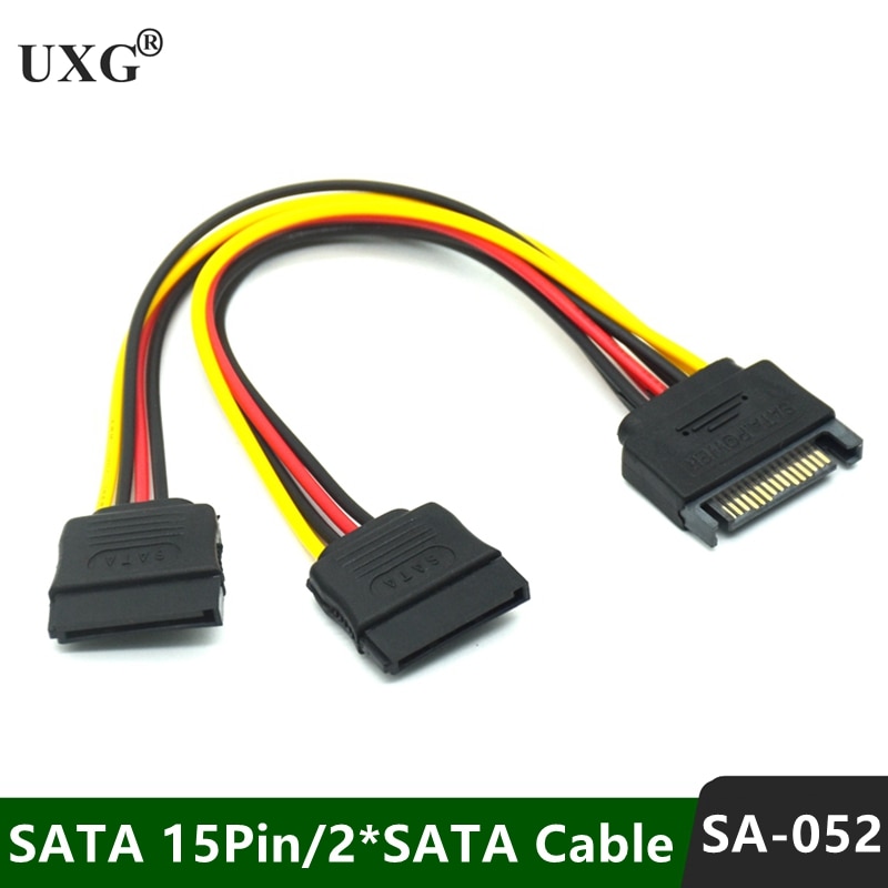 SATA II Hard Disk Power 15Pin SATA Male To SATA 2 Female 15Pin Power HDD Splitter Y 1 To 2 Extension Cable 20CM