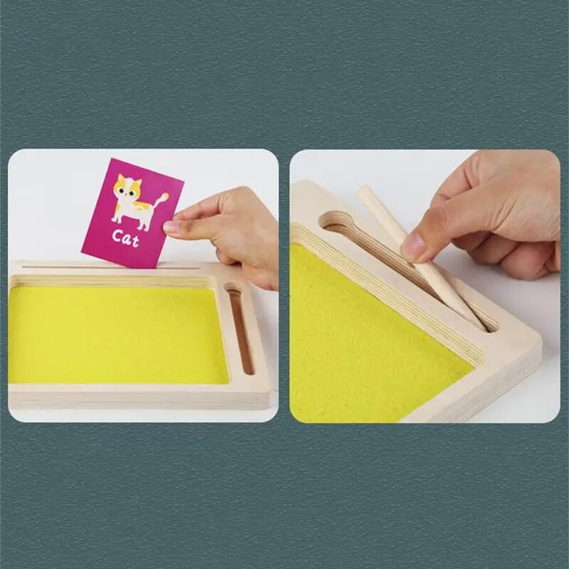 Bandeja de arena Montessori de madera con bolígrafo de madera para escribir letras y números, juguetes educativos para edades tempranas, , bandeja montessori hecha