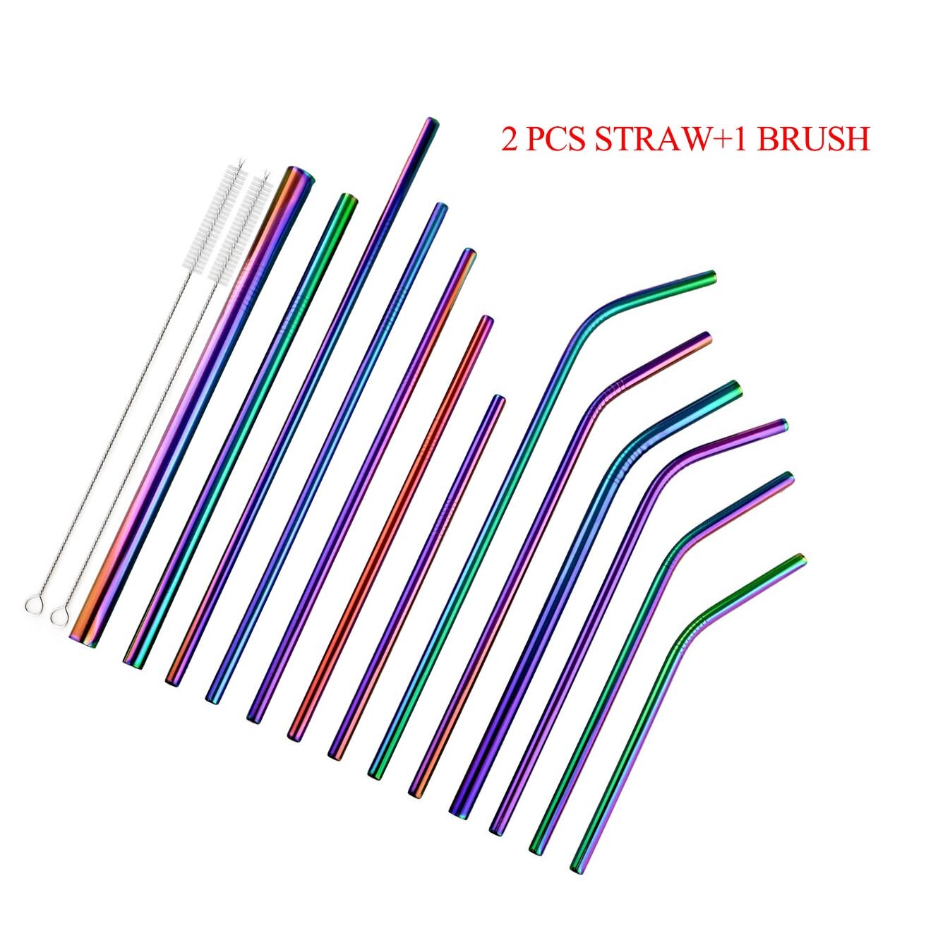 Pajilla de Metal reutilizable para beber, pajilla de Metal de acero inoxidable, paja colorida de arco iris de 16/19/21/23/26cm, diámetro de 6/8/12mm con 1 cepillo, 2 uds.