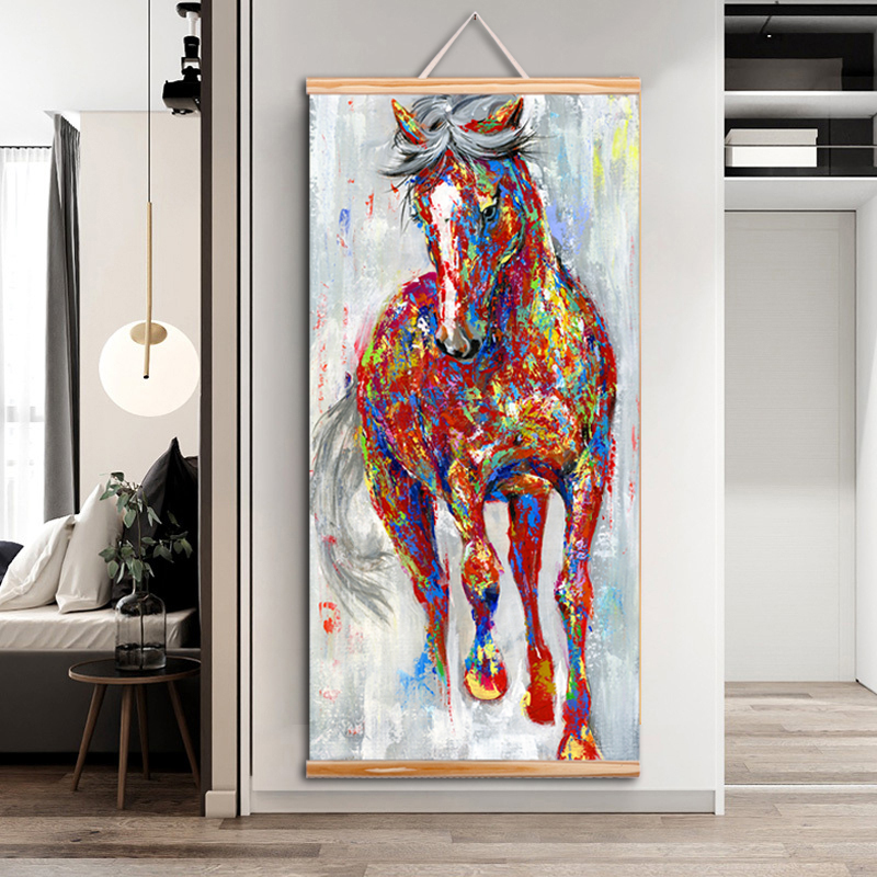 WANGART frame schilderij Groter Originele Running Horse Schilderijen Wall Art Houten Scroll Muur Foto Voor Woonkamer