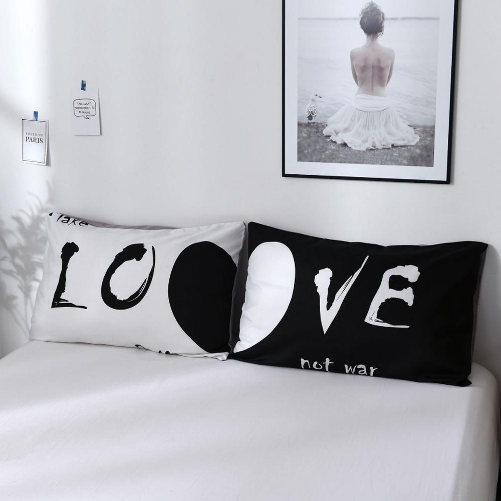 Zwart En Wit Beddengoed Set Liefde Letters Cool Dekbedovertrek Set Moderne Dekbed Cover Spreien 3Pcs Koningin Koning Thuis textiel