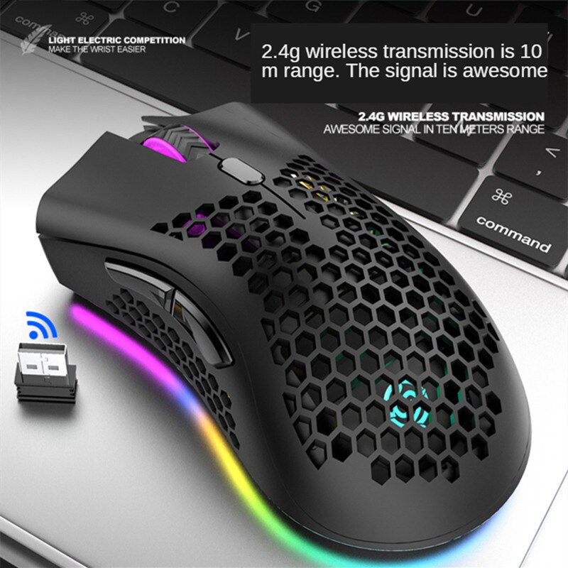2.4G Rechargeable Wireless Gaming Mouse for Desktop PC Computers RGB Light Honeycomb Hollow Mouse for Gamer Notebook Laptop Mice: SMT3C461Black