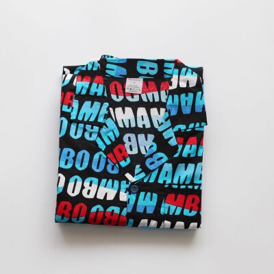 Pyjamas herr kortärmad bomull hemma kläder cardigan shorts bomull pyjamas set ungdom pojke pyjamas: Färg bokstäver / L