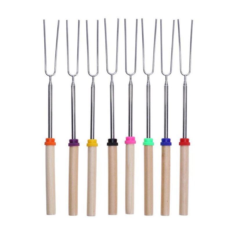 1Pc Bbq Vork Telescopische Barbecue Roosteren Vork Uitbreiding Dog Marshmallow Roosteren Stick Met Houten Handvat Kampvuur Bbq Gereedschap