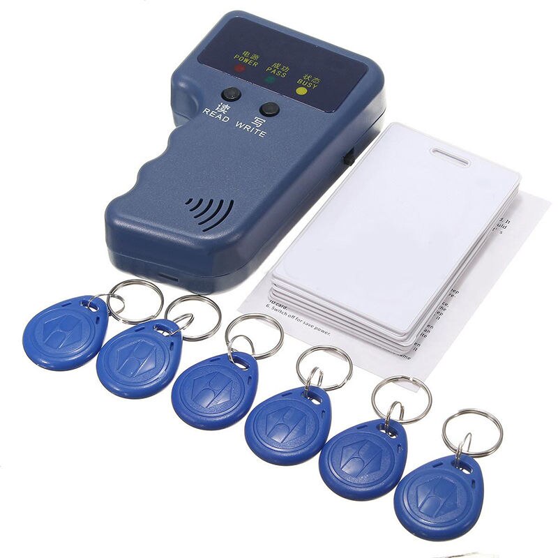 Lecteur/écrivain de duplicateur de copieur de carte d'identité de 125Khz RFID tenu dans la main + 6 étiquettes principales inscriptibles + 6 cartes distance de lecture de 6cm