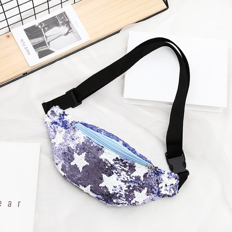 Riñonera de piel sintética con lentejuelas brillantes para mujer, bolso de pecho resistente al agua, Unisex