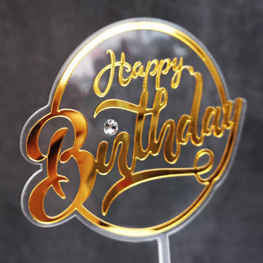 Ouro rosa preto acrílico mão escrita feliz aniversário bolo topper sobremesa decoração para festa de aniversário presentes encantadores fornecimento de cozimento: 1
