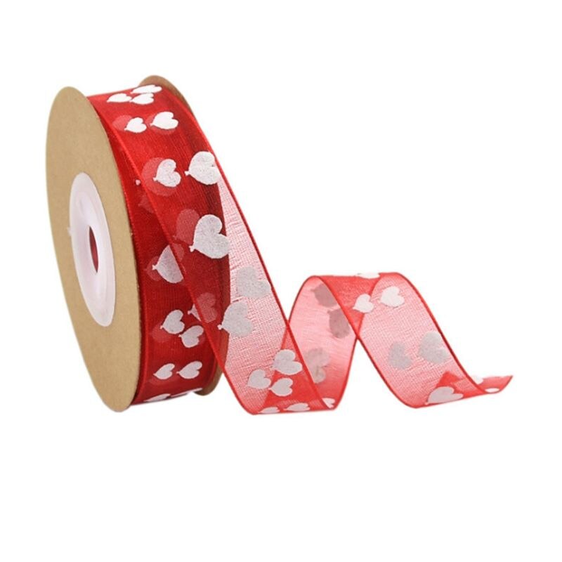 Minkissy Geschenkband Mit Herz-Muster – 10 Meter Rolle, Polyester, Für Valentinstag, Hochzeit & DIY