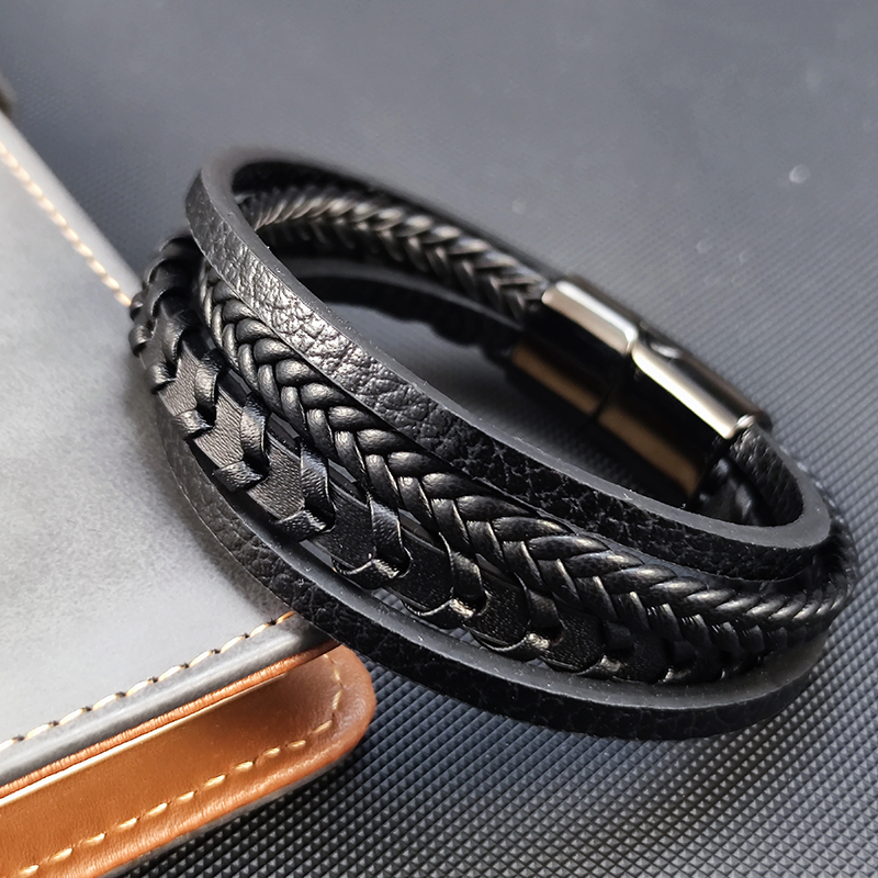 Populaire Multi-layer Hand Gevlochten Lederen Armband Mannen Combinatie Rvs Sieraden Sales Mannen Manchet Armband