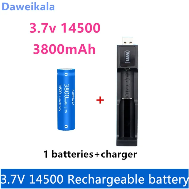 Nueva batería de iones de litio 14500, batería recargable de 3,7 V y 3800mah para linterna, linterna LED, juguetes + cargador: Negro