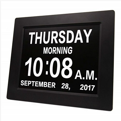 8'' TFT Large LED Screen Digital Electronic Alarm Clock Machine Wall Calendar Time Day Week Year Display 8 Languages Clock DC 5V: Black