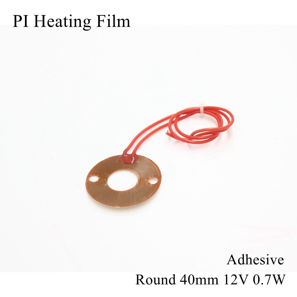 Calentador de poliamida PI redondo 40mm 12V 0,7 W Placa de película de calentamiento cojín de Panel calefactado eléctrico estera lámina adhesiva Flexible electrotérmica