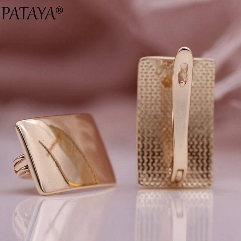 Pataya Anniversary Glossy Dangle Oorbellen 585 Rose Gold Eenvoudige Vierkante Oorbellen Vrouwen Dagelijks Fijne Mode-sieraden