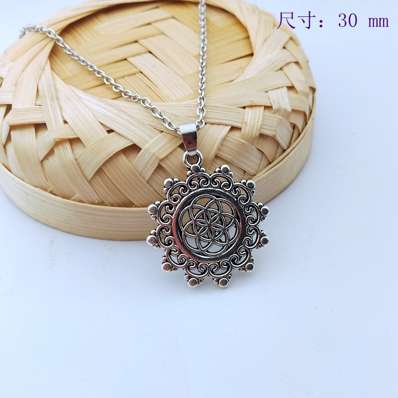 1pcs Bloem van Leven Boeddhistische Ketting Lange Ketting Zaad van Leven Heilige Geometrie Sieraden Fleur De Vie Yoga Namaste ketting