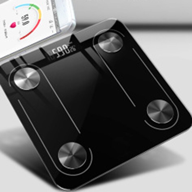 Bluetooth kropsvægt smart skala glas ledet digital gulvvægt badeværelse vægtvægt balance-sort