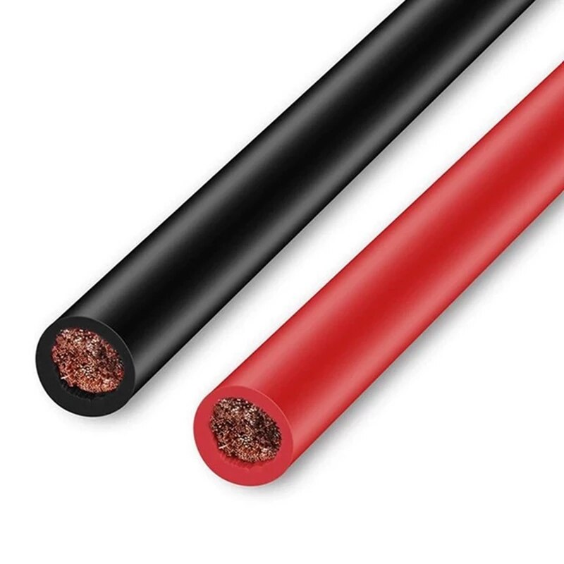 2Pcs 50cm Car Copper Wire Positive Negative Battery Ground Cable Terminal Kit 6 AWG 25 Square Battery Connection Cable Cord Line